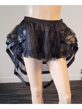 Black High Low Ruffle Skirt Sheer Organza Gothic Burlesque Costume Waist 28”